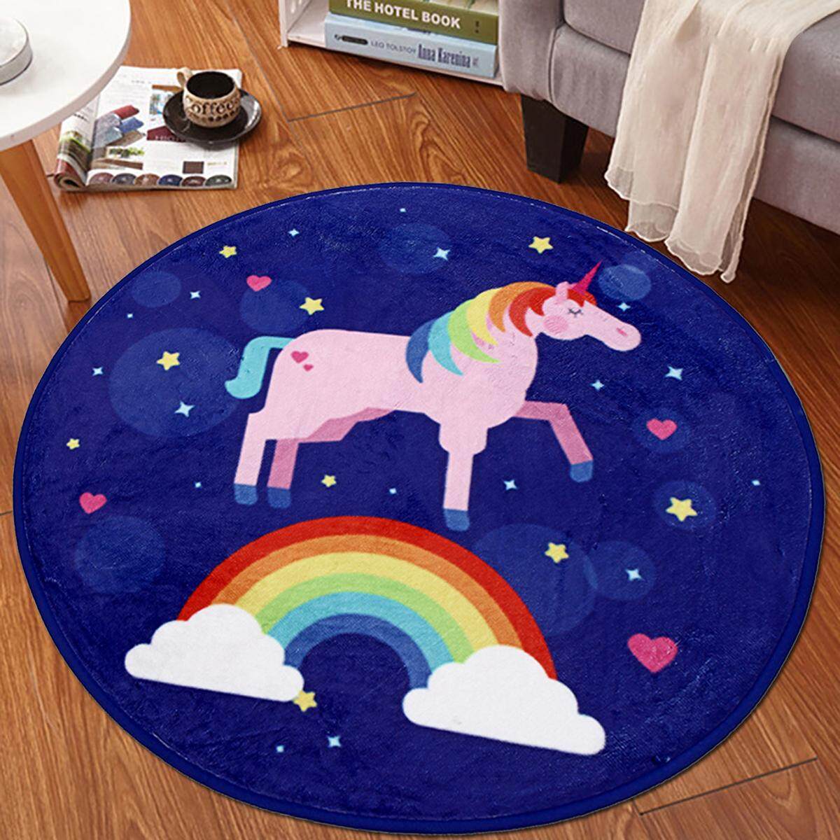 Unicorn Fairy Flannel Yoga Mat Rugs Floor Bathmat Round Area Rug Non-slip