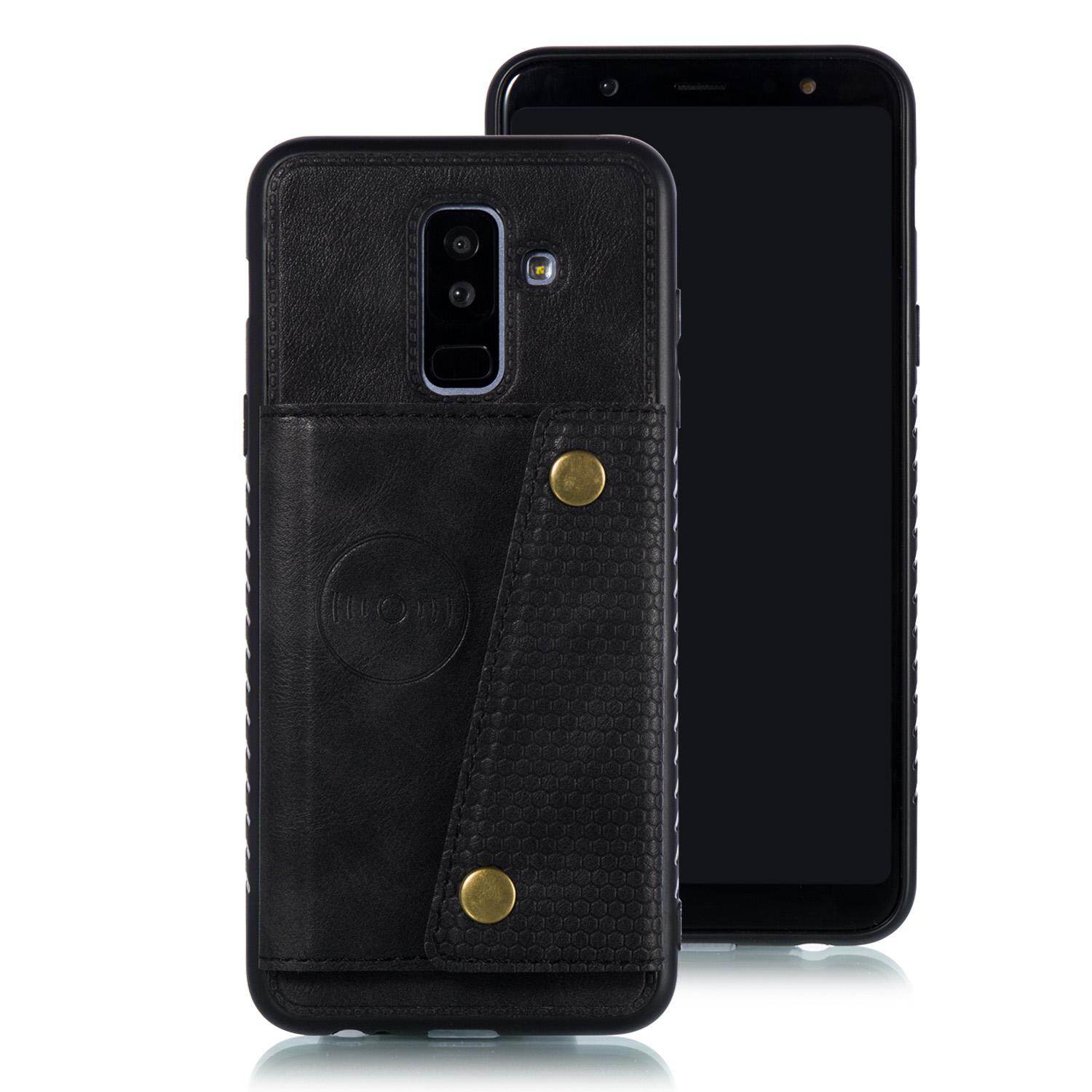 Cho Samsung A6 + a6plus 2018 da trường hợp nhiều Folio lật Bìa Wallet trở lại trường hợp vỏ, có thể làm việc với gắn trên xe hơi, ẩn thẻ tín dụng ID khe giữ, retro nút kim loại clasp, đứng hỗ trợ
