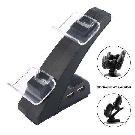 toobony Kobwa Dual Charging Station Dock For DualShock 4 / PS4 / PS4 Slim / PS4 Pro Controllers with 4 Micro USB Charging Dongles and 2 Extra USB Ports - intl