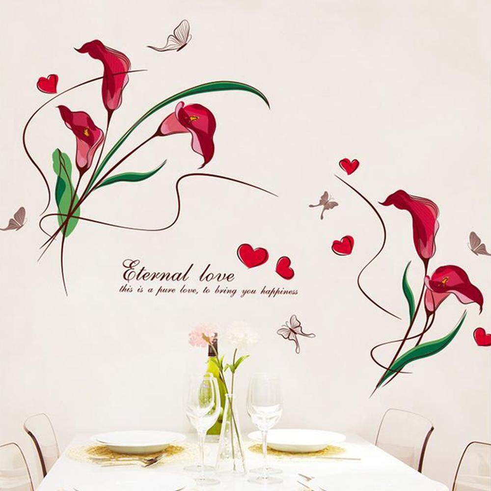 Red Flower Butterflies Heart-shape PVC Wall Decals DIY Home Sticker WallPaper Vinyl Wall arts Pictures Removable Murals For House Decoration Baby Living Rooms Bedroom Toilet
