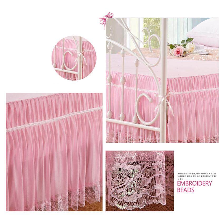 New Bed Skirts Pink Embroidey Lace Bedspread Bed Sheet for Wedding Twin Full Queen King Size Princess Bed Cover - intl