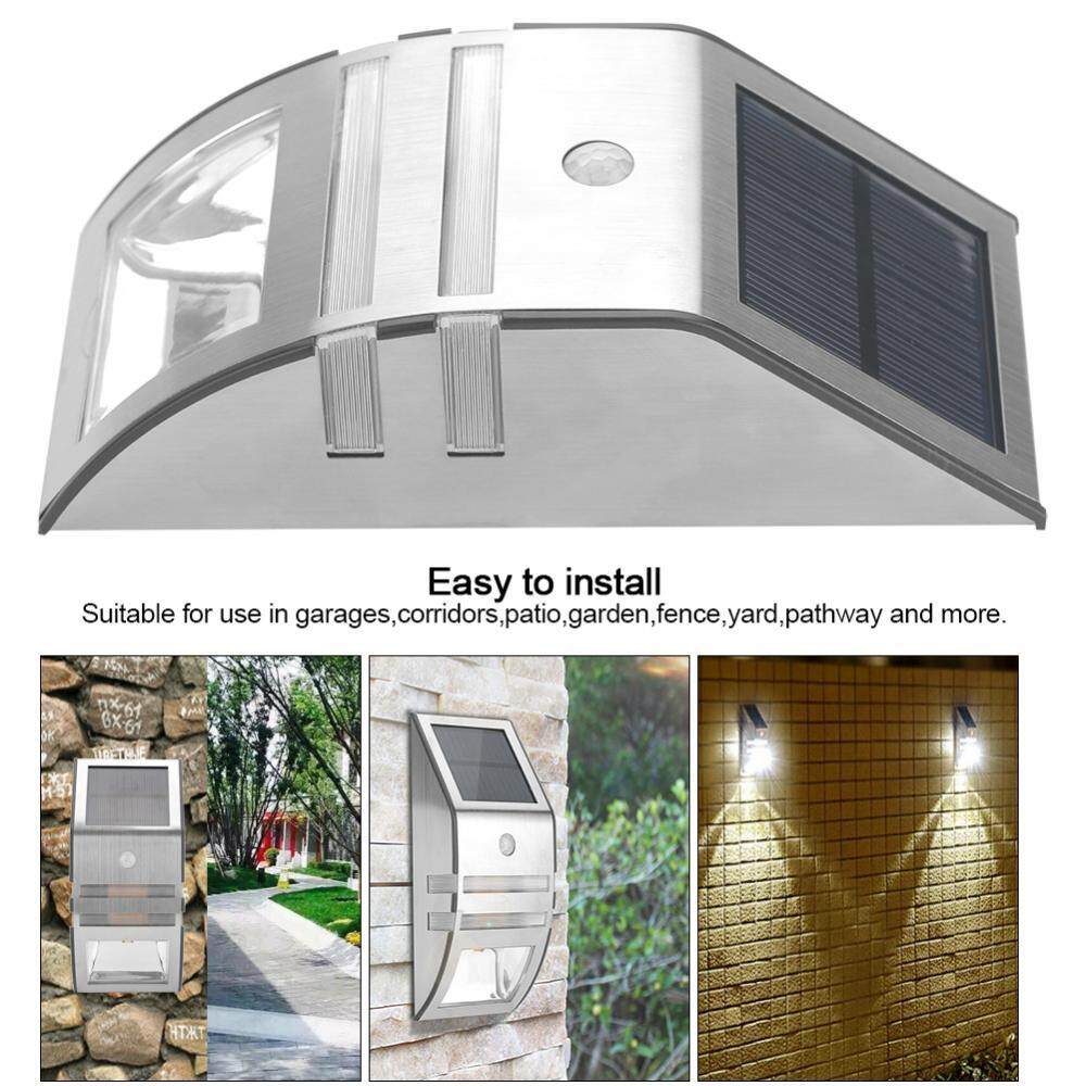 epayst Solar Powered PIR Motion Sensor 2 LED Path Wall Light Garden Security Lamps Silver Pure White