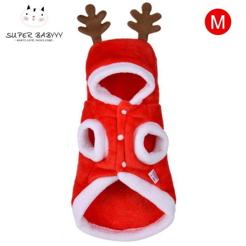 SBY Pet Dog Red Christmas Cartoon Elk Hooded Coat Jacket Winter Dog Cat Coat