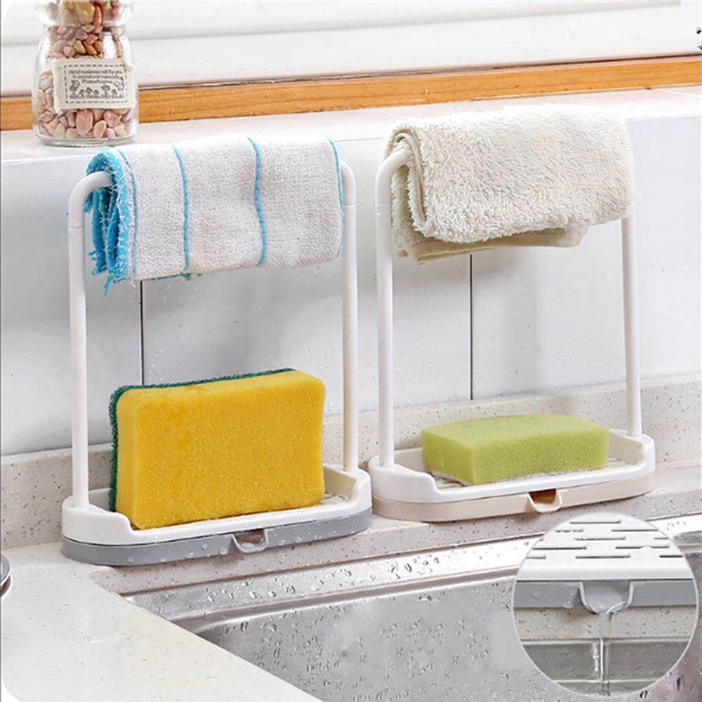 leegoal Towel Sponge Storage Rack New Hanging Bathroom Kitchen Utensil Box Rag Storage Hanger Bar Hook Bathroom Kitchen Hooks - intl