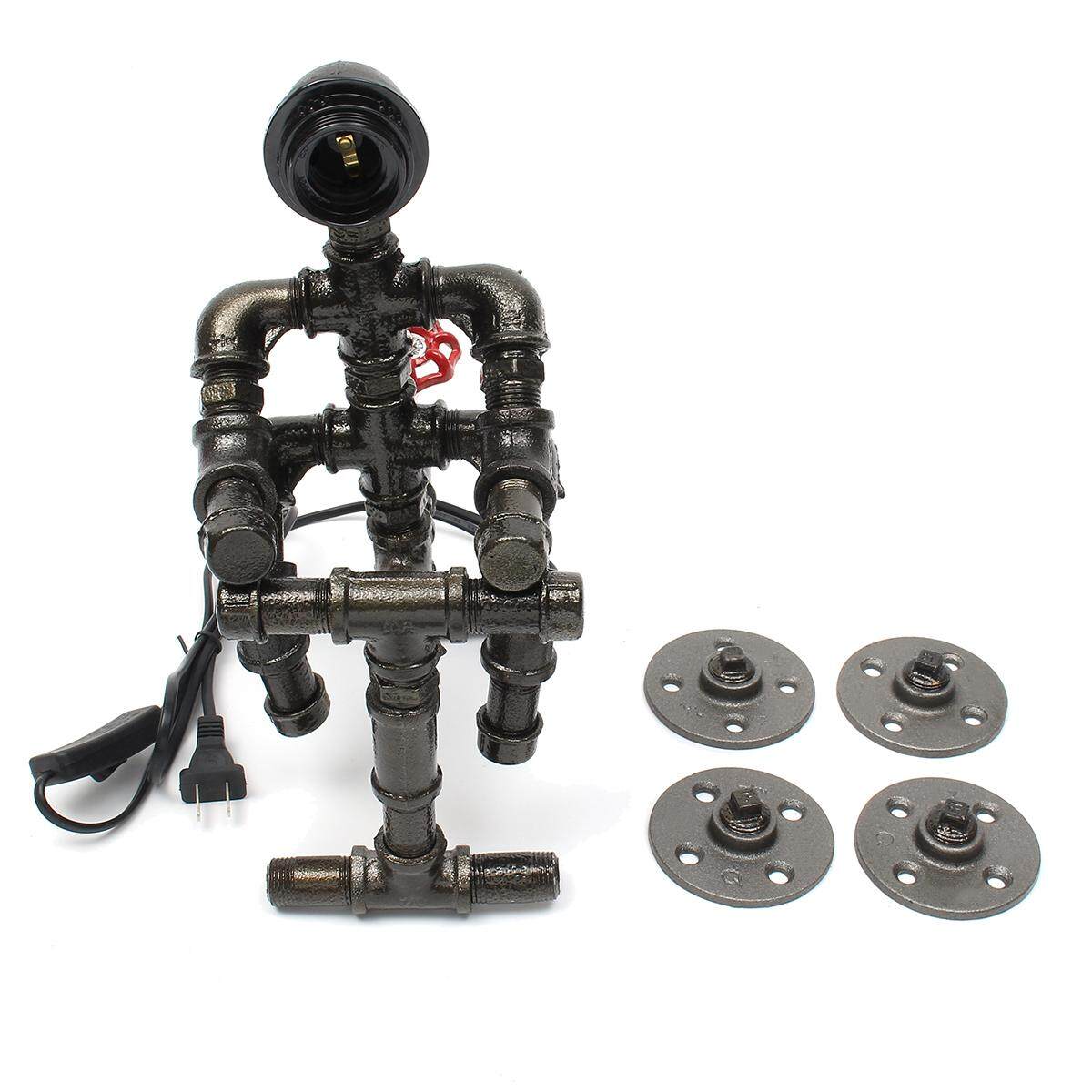 E27 Công Nghiệp Vintage Robot Ống Sắt Xe Đạp Lái Xe Ô Tô Để Bàn Đèn Ánh Sáng