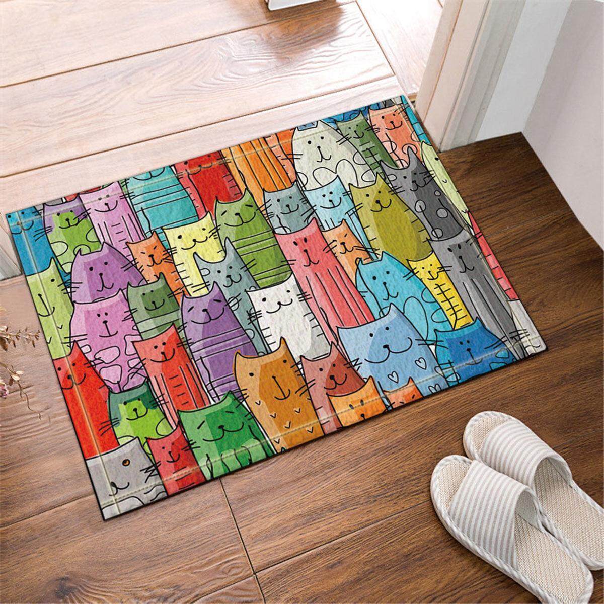 (photo)Cartoon cute cat Polyester Fabric Bathroom Decor Shower Curtain & bath mat new#Mat