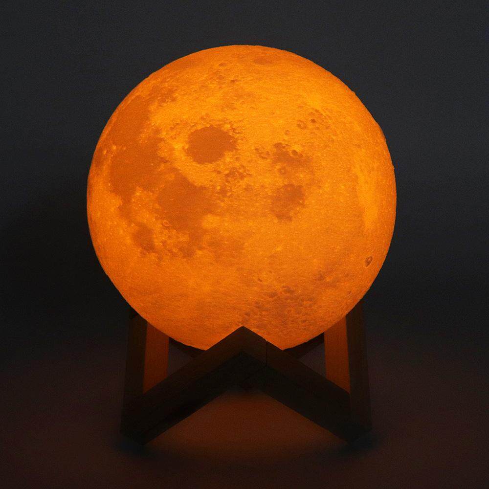 15CM Rechargeable 3D Print Moon Lamp with 2 Color Change Touch Switch Support Long Press The Switch to Adjust The Brightness - intl