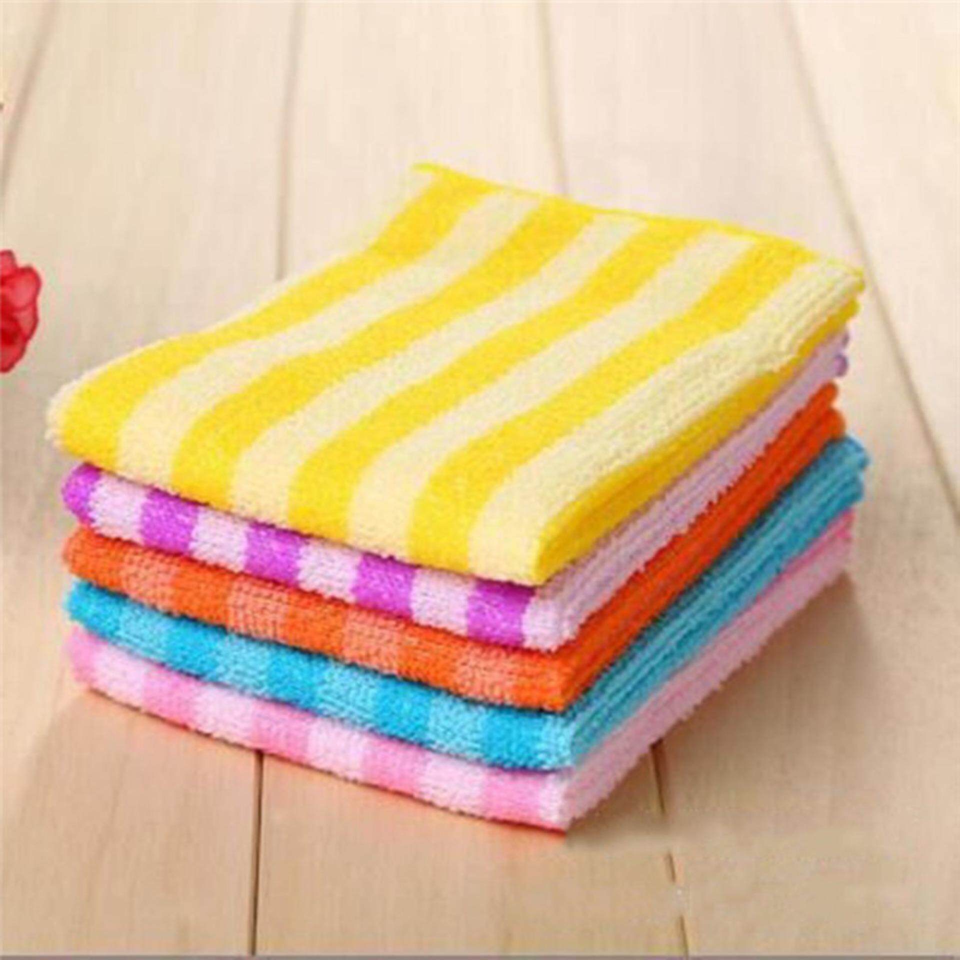 5pcs Bar Clean Stripe Colorful Kitchen Microfiber Square Cloth Tower Microfiber