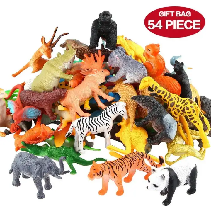54 Pcs Set Animals Figure Mini Jungle Toys Realistic