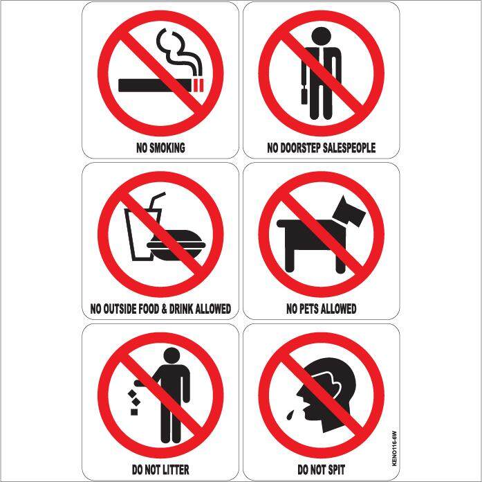 Restaurant Sign Sticker Set Of S No Smoking No Outside Food Drink Allowed Do Not Litter