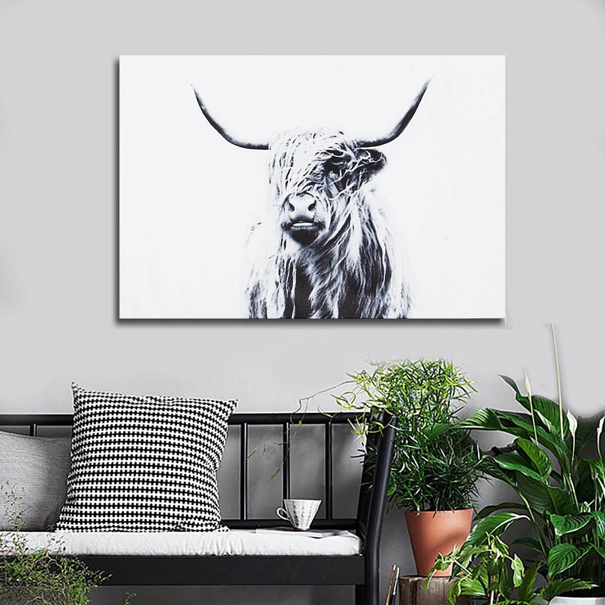 Cow Colourful Animal wall art printed on canvas 16/'/' X 16/" solid frame