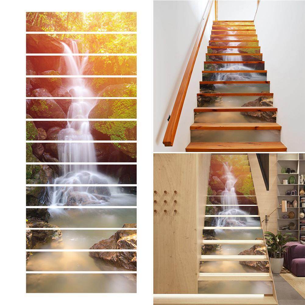 (Giao hàng）13pcs/set 3D Sunshine Waterfall Stairway Stickers Wall Home Decor Decals(Antique White)