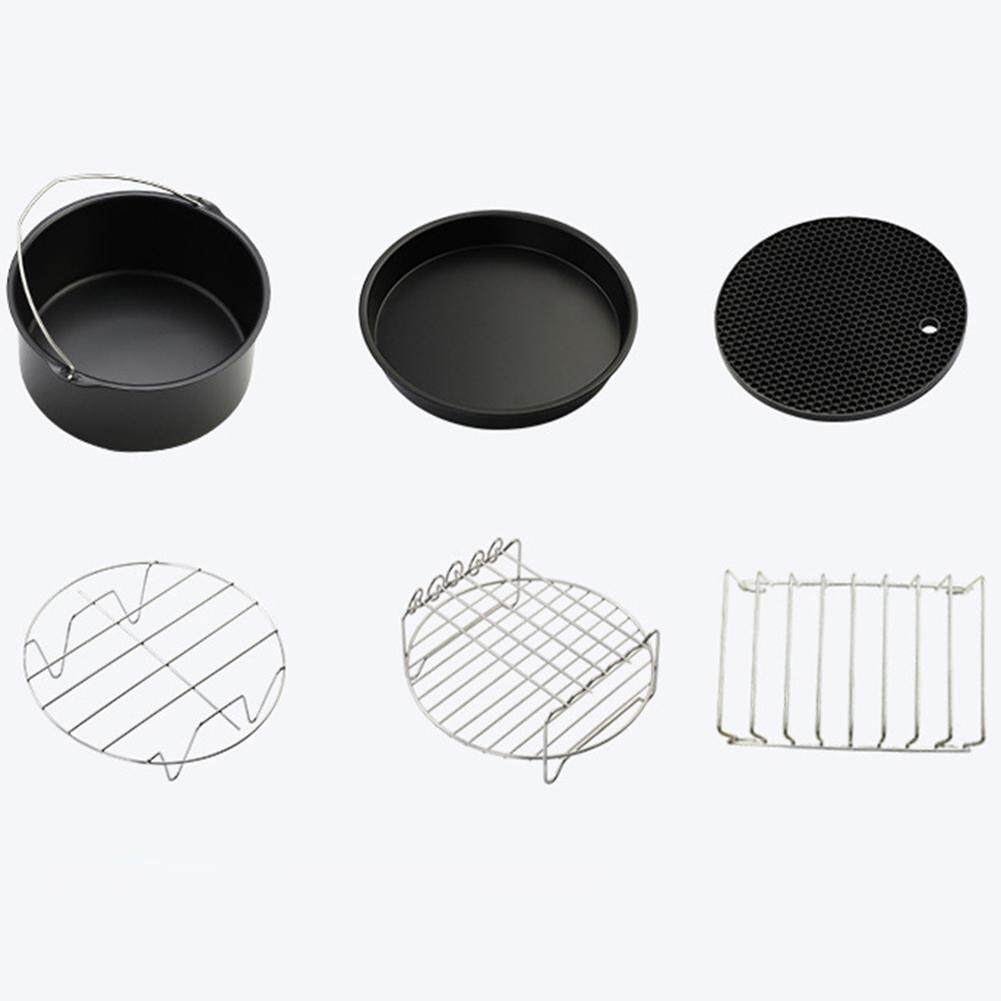 6PCS Home Air Fryer Set Kitchen Tool with Baking Basket Pizza Plate Bread Shelf Skewer Rack Pot Holder Pot Pad Specification:7 inches