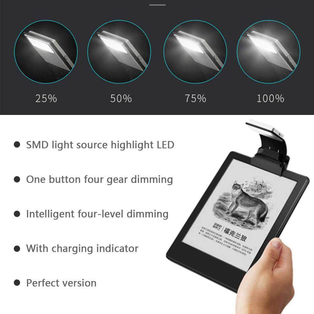 BuyBowie USB Rechargeable LED Bookmark Light, 4-Level Brightness Flexible Reading Lamp, Clip On for Kindle Light Clip Bed Reading Lamp Bookmark Light Desk Lamp Computer Lamp