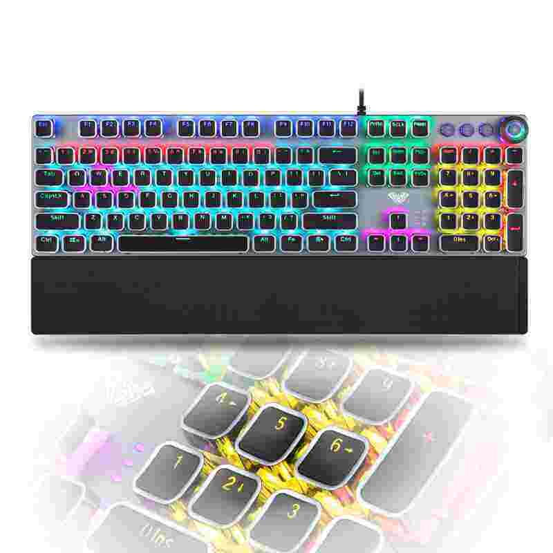 GreatTop AULA Mechanical Gaming Keyboard Multimedia Control Button PC Gaming Keyboard with Wrist Rest，Metal Plating Keycap- F2088 Singapore