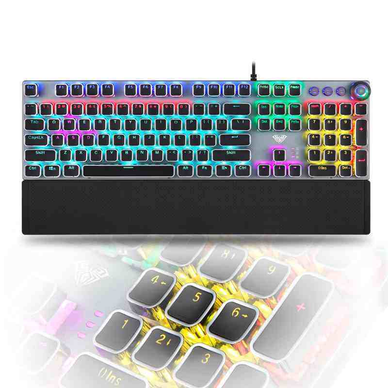 AirStar AULA Mechanical Gaming Keyboard Multimedia Control Button PC Gaming Keyboard with Wrist Rest,Metal Plating Keycap- F2088 Singapore