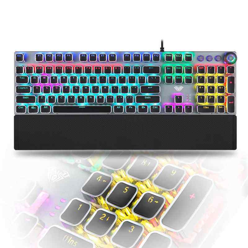 AirTop AULA Mechanical Gaming Keyboard Multimedia Control Button PC Gaming Keyboard with Wrist Rest,Metal Plating Keycap- F2088 Singapore