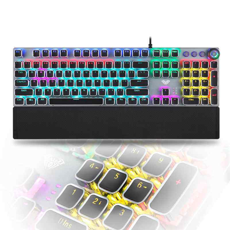 JoyFun AULA Mechanical Gaming Keyboard Multimedia Control Button PC Gaming Keyboard with Wrist Rest,Metal Plating Keycap- F2088 Singapore