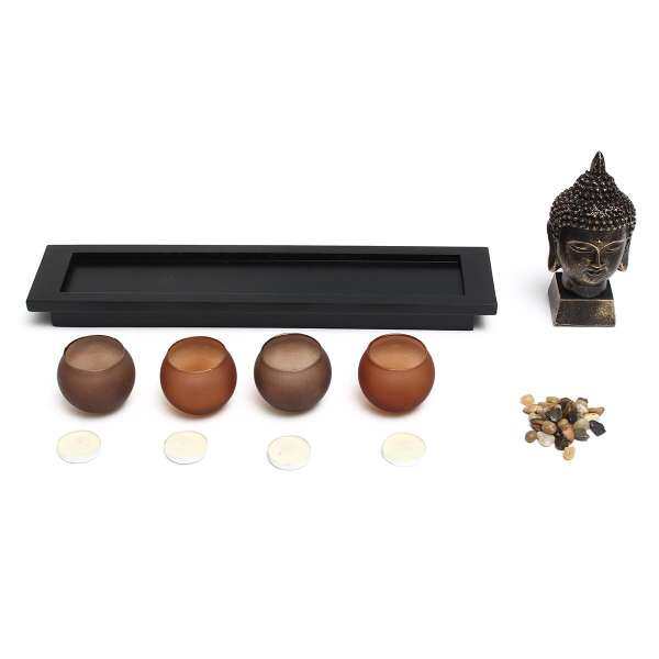 Thai Buddha Head Ornament Statue Candle Holders Homware present Gift Set - intl