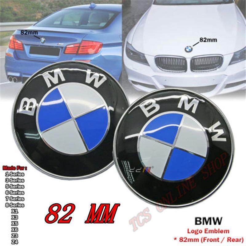 2 x 82mm Black BMW Emblem Badge Hood Logo Front Rear Bonnet Boot For BMW Series