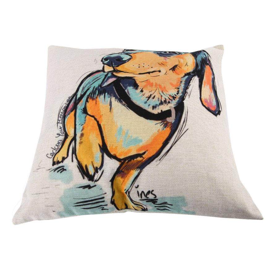GOOD Cartoon Lovely Dog Pattern Pillow Cover Home Office Cotton Linen Cushion Cover 16