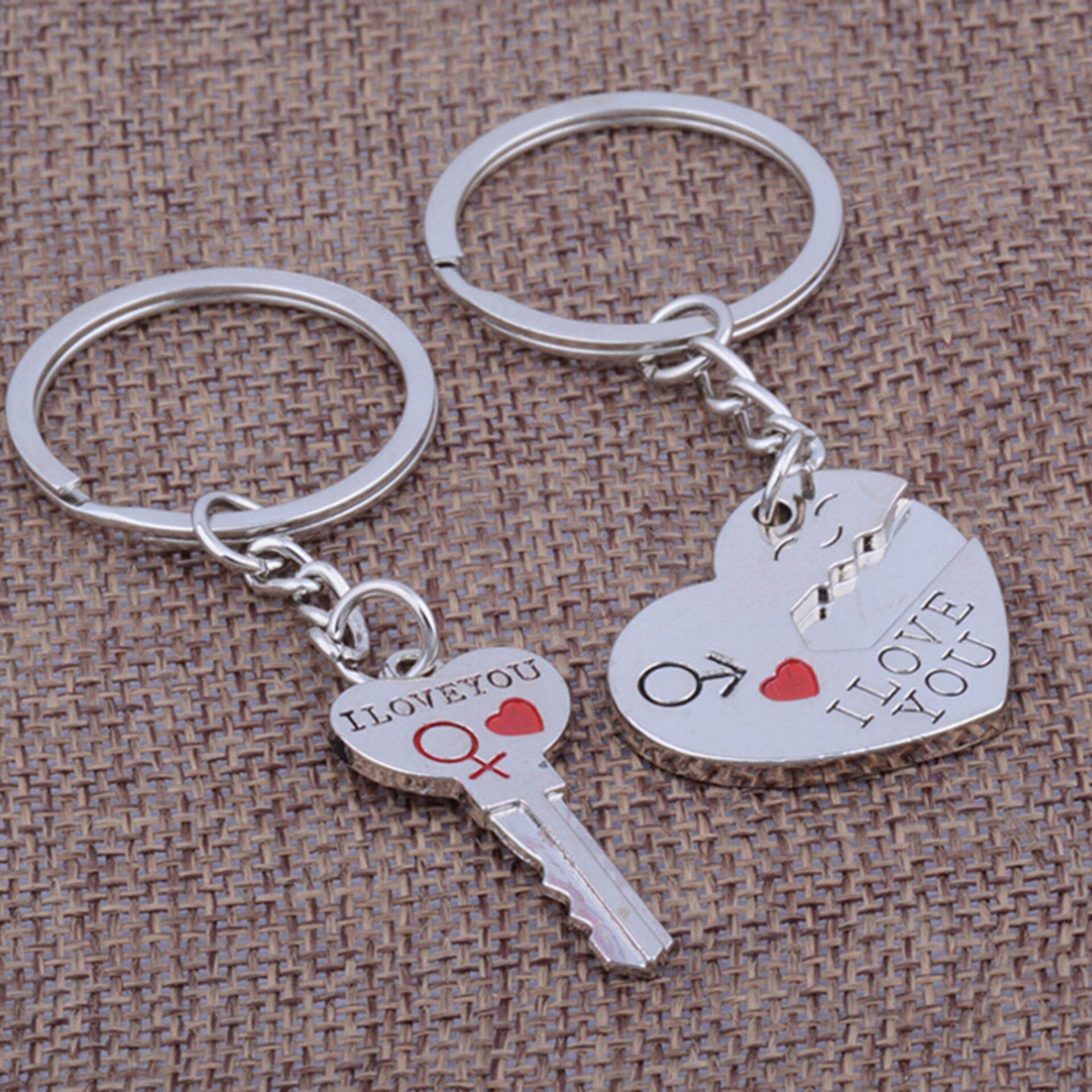 2pcs Love Heart Key Ring Keyfob Couples Romantic Keychain Lover
