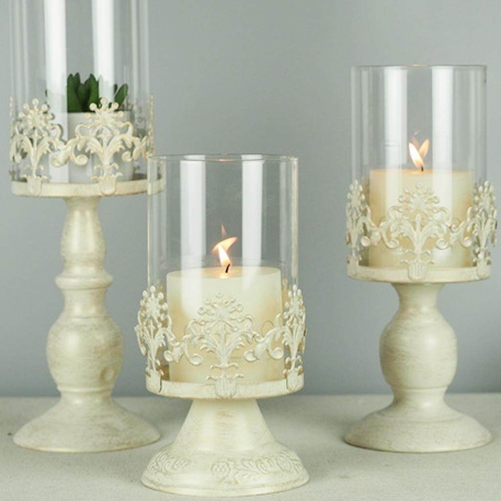 BolehDeals 3pcs/set Decorative Pillar Holder Candle Tea Light Canderholders with Glass Dome for Wedding Decoration - intl