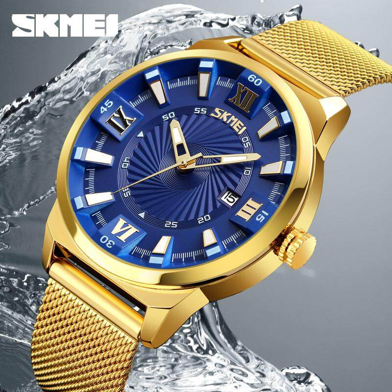 SKMEI 9166 Jam Tangan Jenama Jam Tangan Fesyen Kuarza Lelaki Perniagaan Mewah Emas Besi Tahan Karat Jam Tangan Kalis Air lelaki Jualan Jam Jualan Hari Lahir