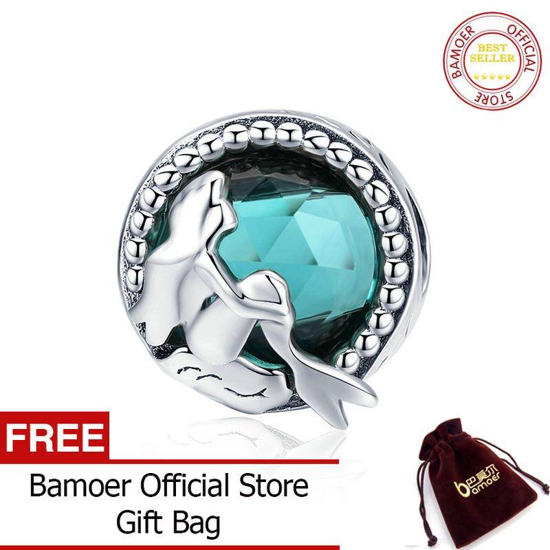 BAMOER Free Shpping October Hot Sale 925 Sterling Silver Mermaid's Missing Round Charms Beads fit Women Bracelets Necklaces DIY Jewelry Making SCC894