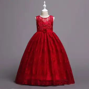 Long Dress For Kids Girl Summer Floral Lace Dresses Floor Length