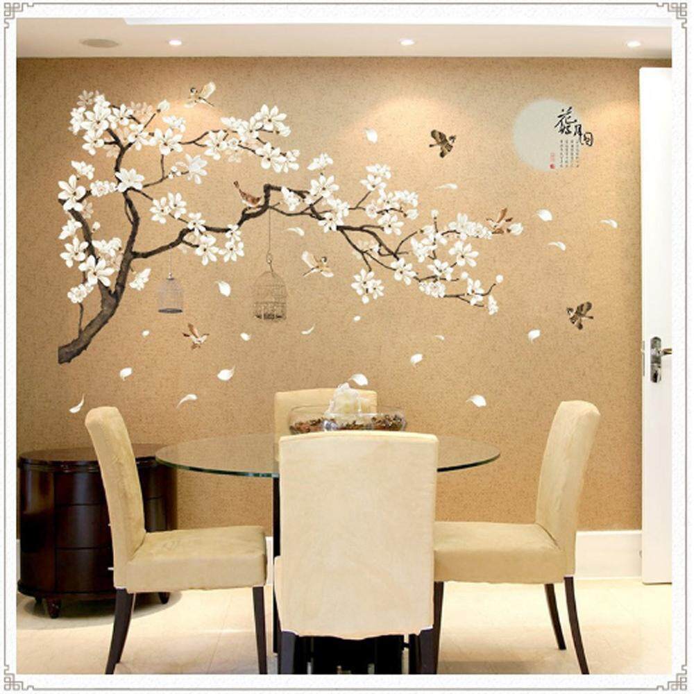 White Flowers Tree PVC Wall Decals DIY Home Sticker WallPaper Vinyl Wall arts Pictures Removable Murals For House Decoration Baby Living Rooms Bedroom Toilet