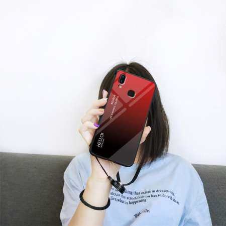 สำหรับ Vivo V9 Y85 Gradient สีกระจกเทมเปอร์ปลอกแก้วฝาหลังกันชน TPU อ่อนกรณี