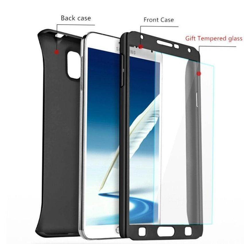 Ốp Lưng Zeallion Cho Samsung Galaxy Note 4/N9100 Màu Trơn 360 Vỏ Bảo Vệ Toàn Bộ Thân Nhựa PC Kết Hợp Cứng + Kính Cường Lực (Xanh Dương)