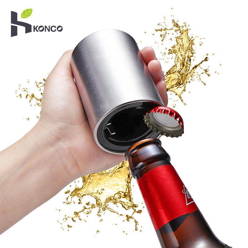 KONCO Magnetic Automatic Beer Bottle Opener, Stainless Steel Magnet Push Down, Pop Off Soda Jar Opener, Kitchen Sharp Looking