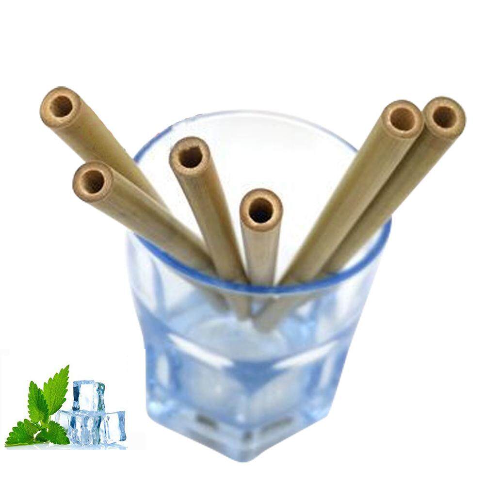 12pcs Bamboo Drinking Straws with 1pcs Cleaning Brush for Home Cold Drink Shop Coffee Shop 8 Inch Length