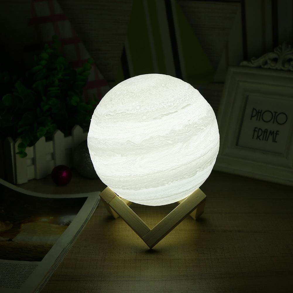 USB Rechargeable 3D Printing LED 2 Colors Touch Switch Jupiter Night Light(White)-13m