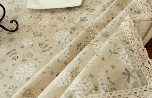 140*200cm Floral Fresh Style Table Cover Linen and Cotton Lace Edge Rectangular Table Cloth Home Hotel Textile