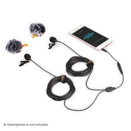 Comica CVM-D02 Dual-head Lavalier Lapel Microphone Clip-on Condenser Mic Cable Length 2.5m/8.2ft for Canon Nikon Sony A7 A6300 Camera for iPhone 6 6plus for GoPro Hero 4/3+/3 Action Camera for Interview Livestream Teaching Podcast - intl