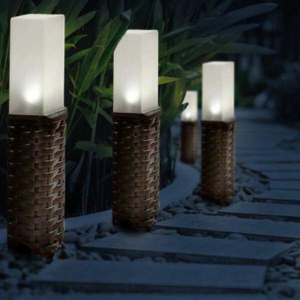 Ground Post Path Rattan Style Solar Powered Stake Lights Garden Patio Lamp NEW