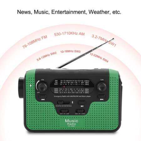 FM/AM/SW Solar FM Radio Hand Crank TF Music Bluetooth Hands-free Call Solar Radio