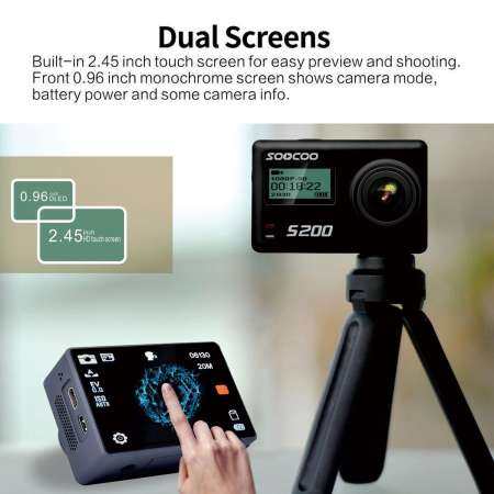 SOOCOO S200 Action Camera Ultra HD 4K NTK96660 + IMX078 with WiFi Gryo Voice control external mic GPS 2.45 inch touch lcd(black)