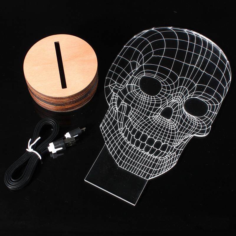 Skull Shape 3D Illusion Bulb LED Night Light USB Table Desk Energy Saving Lamp