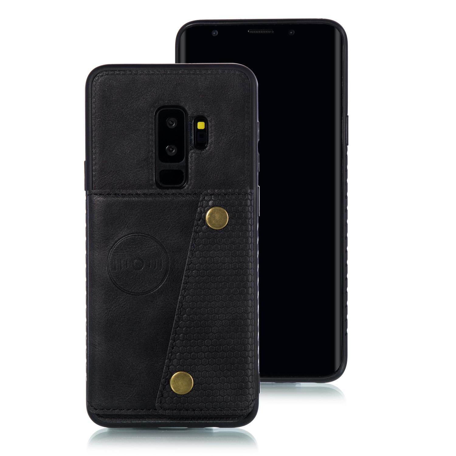 Cho Samsung s9plus S9 + da trường hợp nhiều Folio lật Bìa Wallet trở lại trường hợp vỏ, có thể làm việc với gắn trên xe hơi, ẩn thẻ tín dụng ID khe giữ, retro nút kim loại clasp, đứng hỗ trợ