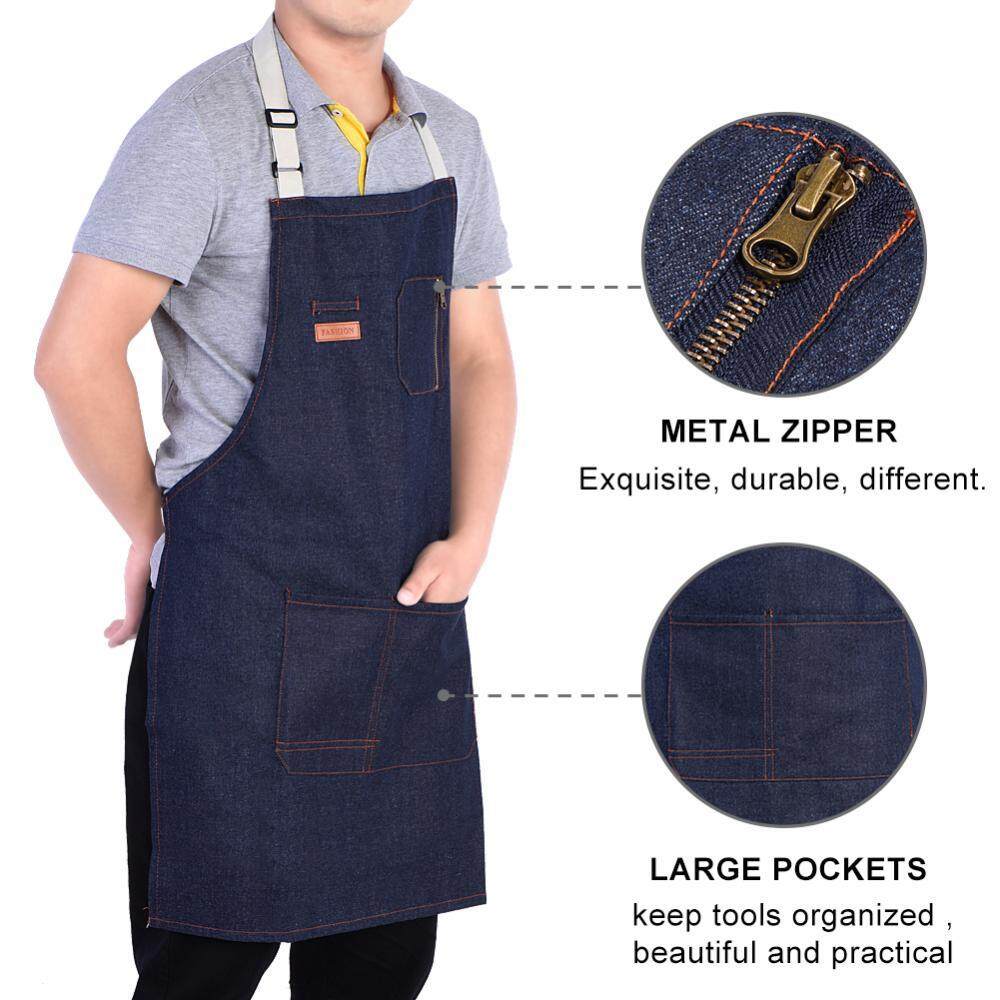 Durable Denim Cloth Apron for Home Cooking Gardening Baking Restaurant Waitress Uniform 76*62cm