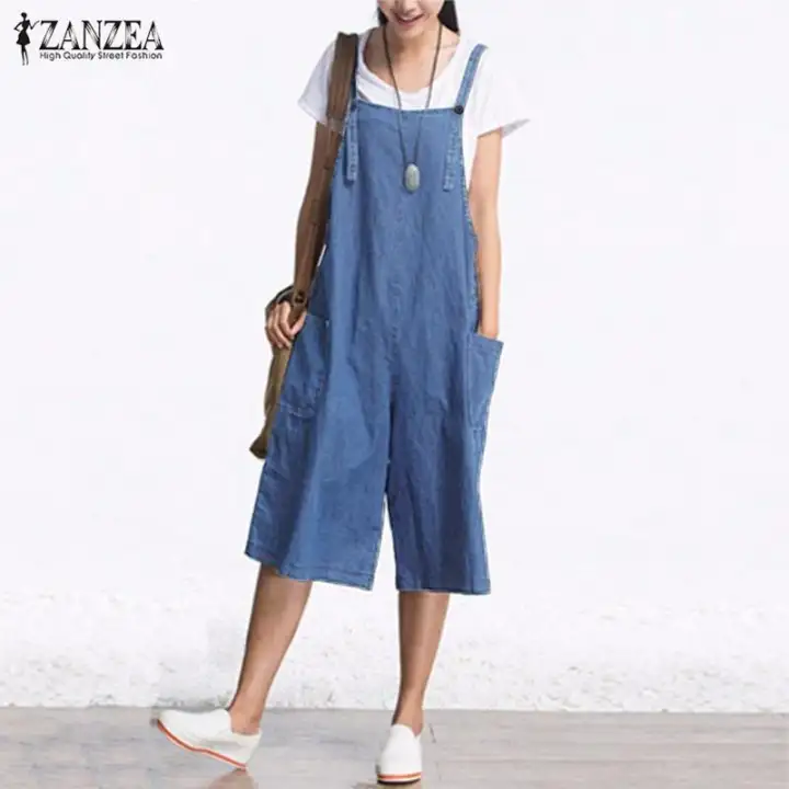 wide leg denim romper