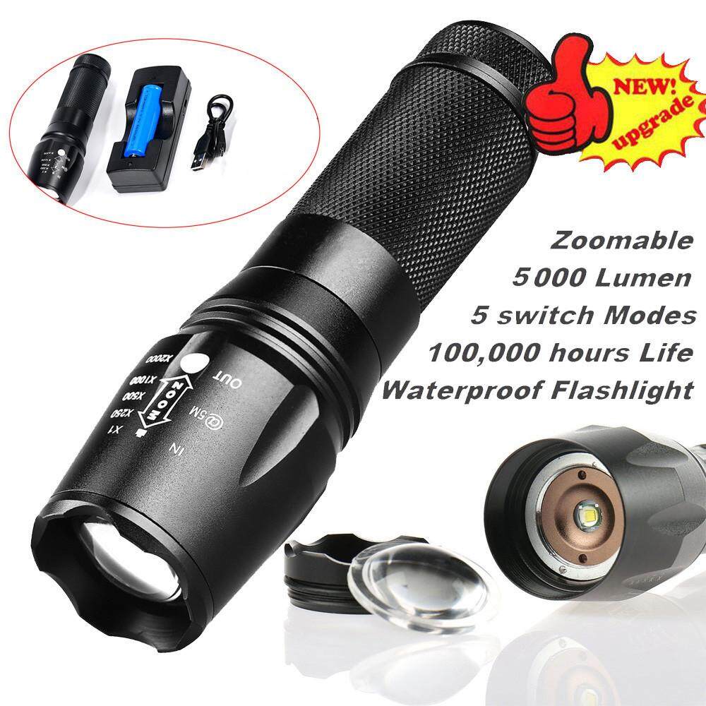 5000LM T6 LED Zoomable Flashlight Waterproof Torch Light Lamp 18650