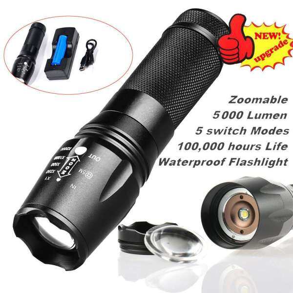 5000LM T6 LED Zoomable Flashlight Waterproof Torch Light Lamp 18650