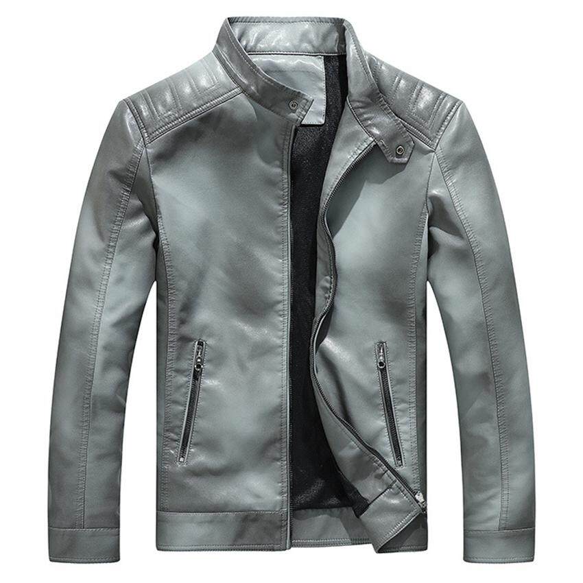 Men Autumn Motorcycle Leisure Faux Leather Jackets Multicolor