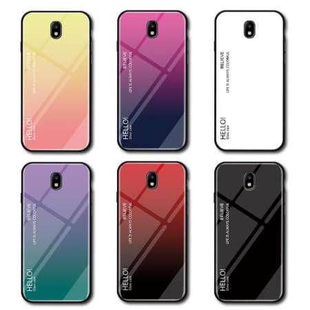 สำหรับซัมซุงกาแล็คซี่ J7 Pro 2017 J730 Gradient สีกระจกเทมเปอร์ปลอกแก้วฝาหลังกันชน TPU อ่อนกรณี
