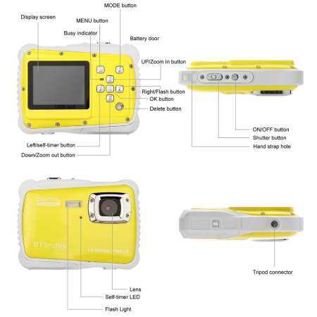 Big House 12MP 2 นิ้วจอแสดงผล LCD เด็กกล้องดิจิทัล HD ใต้น้ำ 3 เมตรกันน้ำกล้องแอคชั่นแคมเมรากล้องวิดีโอ